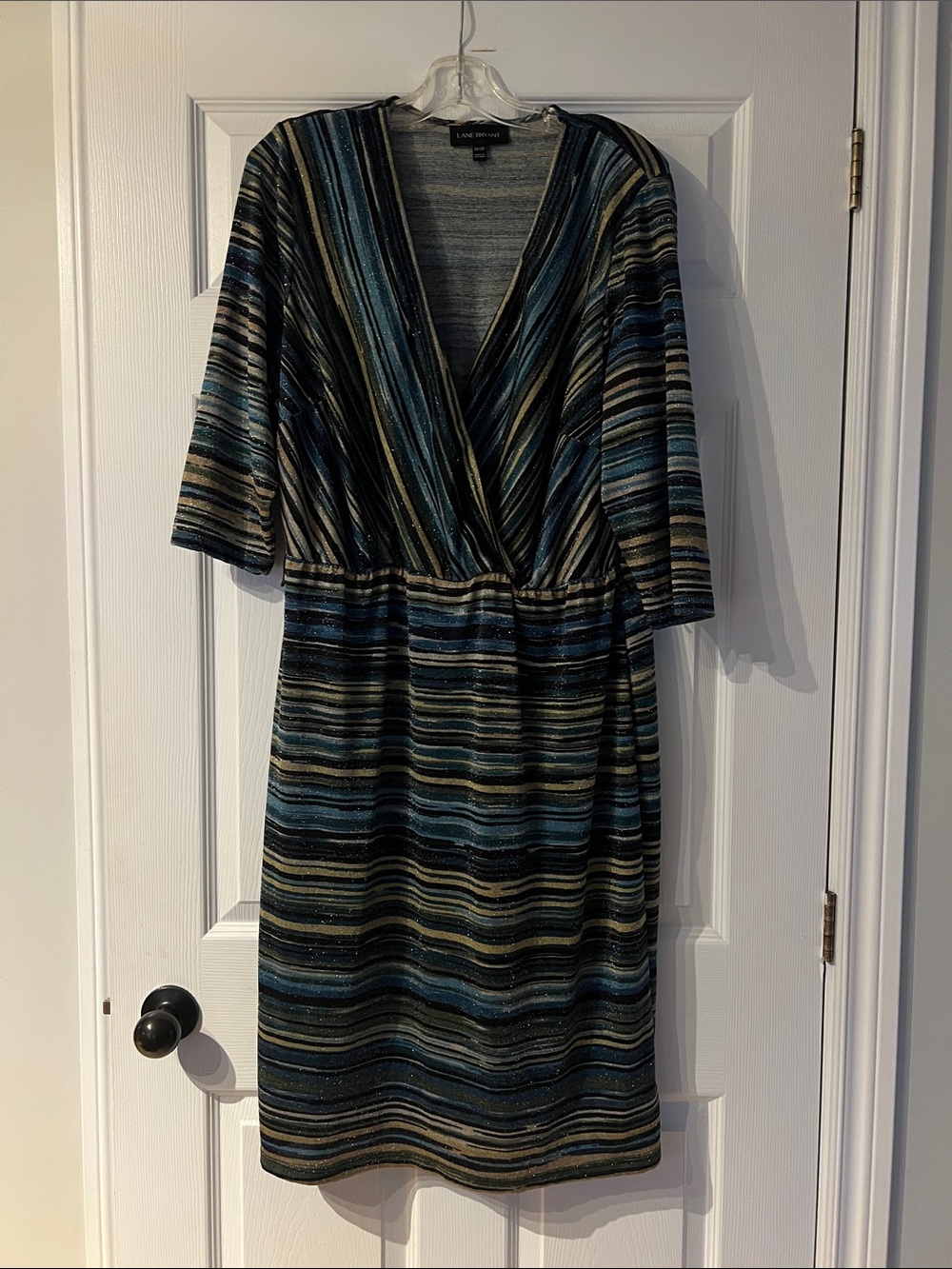 Lane Bryant Teal and Black Striped Wrap-Front Midi Dress